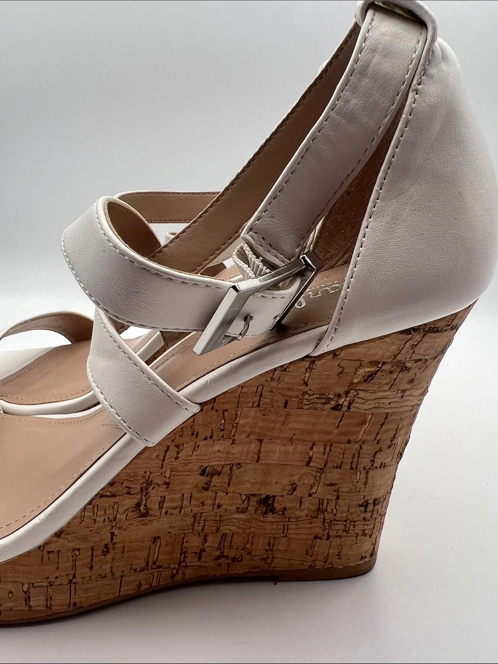 Charles by Charles David White Cork Wedge Sandals Women’s 9.5 M Ankle Strap